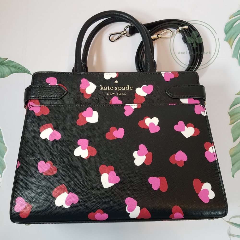 MAKE AN OFFER KATE SPADE STACI MEDIUM SATCHEL SHOULDER BAG HEARTS BLACK LEATHER